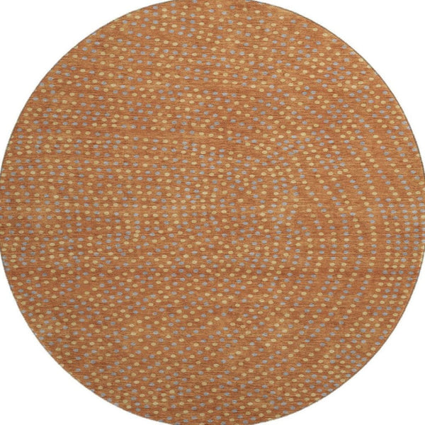 HomeRoots 8' Washable Round Rug in Rust Copper & Gray Polka Dots - UV-Protected, Durable & Stylish Décor Piece 680190