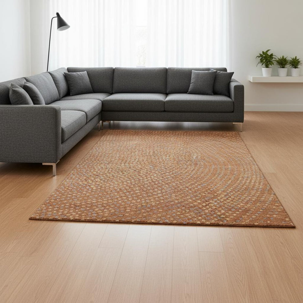 HomeRoots 9' X 12' Washable Area Rug in Rust Copper & Gray Polka Dot - UV Protected, Stain Resistant, Durable 680192