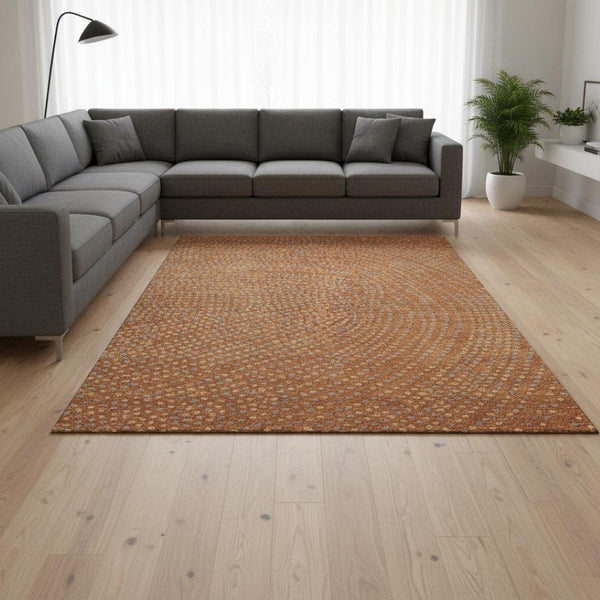 HomeRoots 10' X 14' Washable Rust Copper & Gray Polka Dot Area Rug with UV Protection for Busy Homes 680193