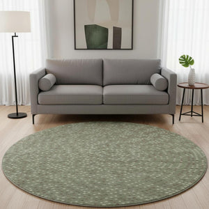 HomeRoots 8' Modern Sage, Ivory & Taupe Polka Dot Washable Round Rug with UV Protection for Easy Living 680196