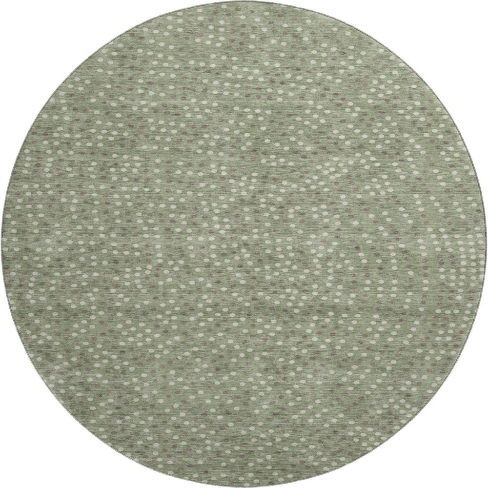HomeRoots 8' Modern Sage, Ivory & Taupe Polka Dot Washable Round Rug with UV Protection for Easy Living 680196