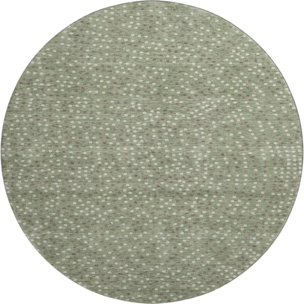 HomeRoots 8' Modern Sage, Ivory & Taupe Polka Dot Washable Round Rug with UV Protection for Easy Living 680196