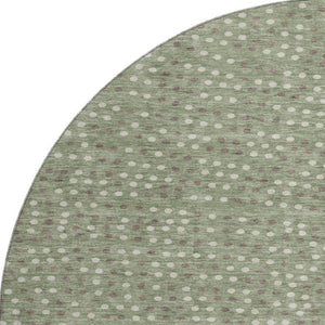 HomeRoots 8' Modern Sage, Ivory & Taupe Polka Dot Washable Round Rug with UV Protection for Easy Living 680196