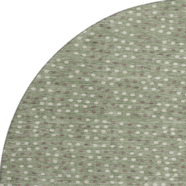 HomeRoots 8' Modern Sage, Ivory & Taupe Polka Dot Washable Round Rug with UV Protection for Easy Living 680196