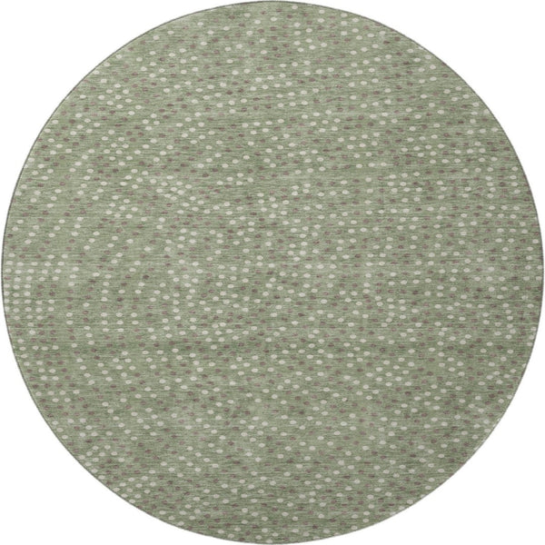 HomeRoots 8' Modern Sage, Ivory & Taupe Polka Dot Washable Round Rug with UV Protection for Easy Living 680196
