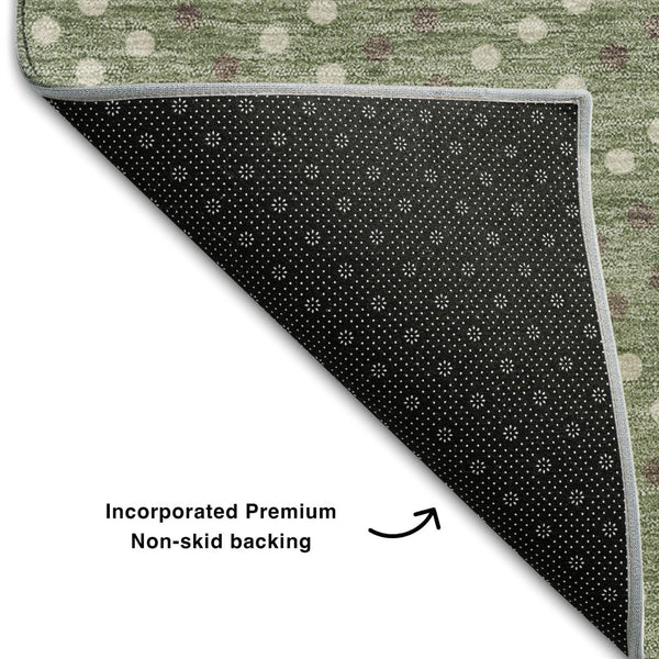 HomeRoots 9' X 12' Sage Ivory Taupe Polka Dot Area Rug - Washable, UV Protected, Soft & Durable for Family Living 680198