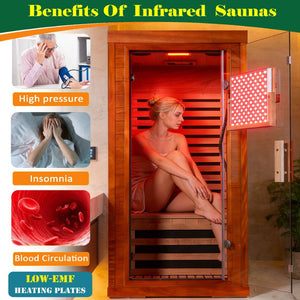 English Elm Far Infrared Sauna with Red Light Therapy Okoume Wood Cabin for Home Wellness W3973S00013