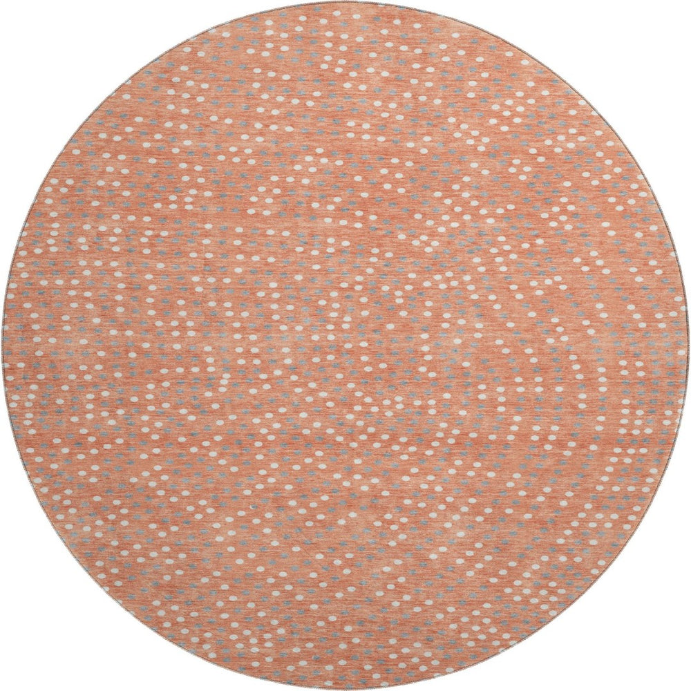 HomeRoots 8' Salmon Polka Dot Round Rug - Washable, UV-Protected, Non-Slip Design for Modern Living Spaces 680202