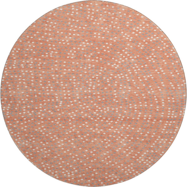 HomeRoots 8' Salmon Polka Dot Round Rug - Washable, UV-Protected, Non-Slip Design for Modern Living Spaces 680202