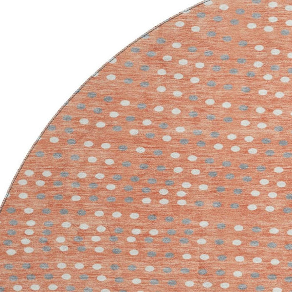 HomeRoots 8' Salmon Polka Dot Round Rug - Washable, UV-Protected, Non-Slip Design for Modern Living Spaces 680202