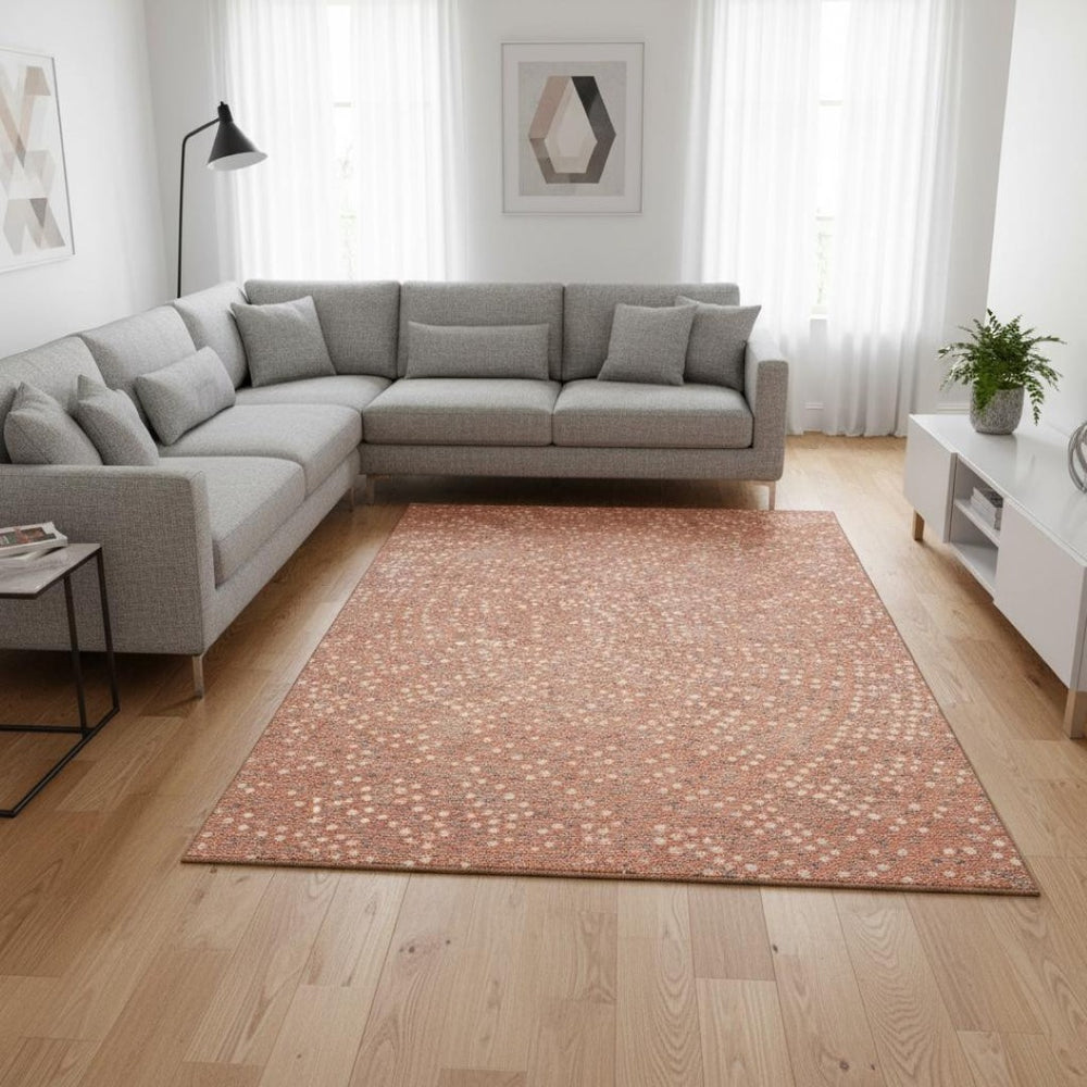 HomeRoots 8' X 10' Stylish Salmon Ivory Gray Polka Dot Washable Area Rug with UV Protection for Homes 680203