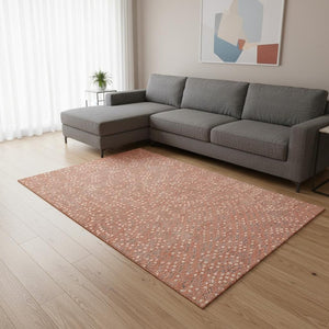 HomeRoots 9' X 12' Salmon Ivory & Gray Polka Dot Washable Area Rug with UV Protection for Family Spaces 680204