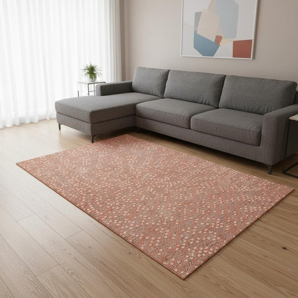 HomeRoots 9' X 12' Salmon Ivory & Gray Polka Dot Washable Area Rug with UV Protection for Family Spaces 680204