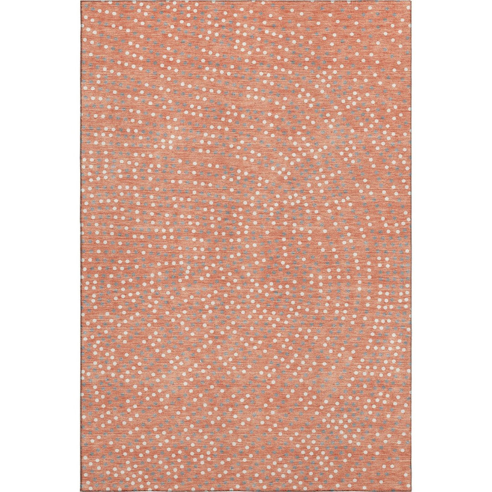 HomeRoots 9' X 12' Salmon Ivory & Gray Polka Dot Washable Area Rug with UV Protection for Family Spaces 680204