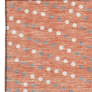 HomeRoots 9' X 12' Salmon Ivory & Gray Polka Dot Washable Area Rug with UV Protection for Family Spaces 680204