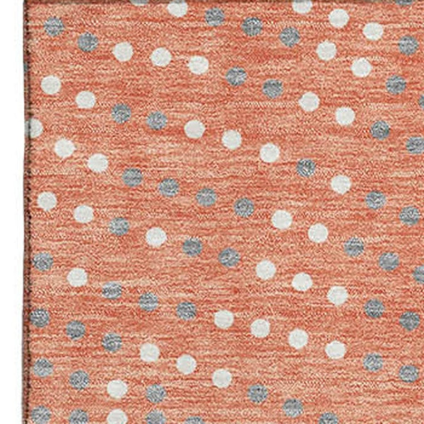 HomeRoots 9' X 12' Salmon Ivory & Gray Polka Dot Washable Area Rug with UV Protection for Family Spaces 680204