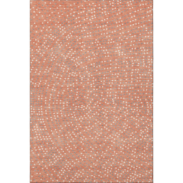 HomeRoots 9' X 12' Salmon Ivory & Gray Polka Dot Washable Area Rug with UV Protection for Family Spaces 680204