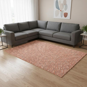 HomeRoots 10' X 14' Salmon Ivory Gray Polka Dot Washable Area Rug with UV Protection for Stylish Living Spaces 680205
