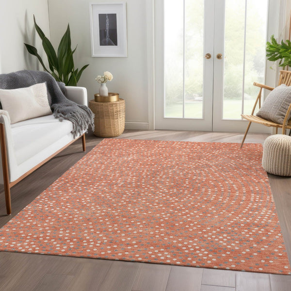 HomeRoots 10' X 14' Salmon Ivory Gray Polka Dot Washable Area Rug with UV Protection for Stylish Living Spaces 680205