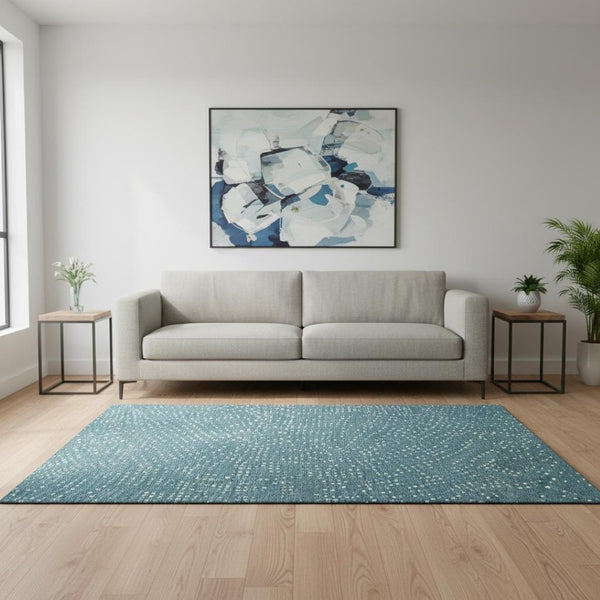 HomeRoots 5' X 8' Teal and Ivory Polka Dot Area Rug - Washable, UV Protected, Perfect for Homes with Kids & Pets 680207