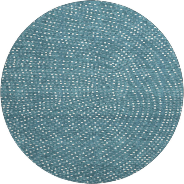 HomeRoots 8' Teal and Ivory Polka Dot Washable Round Rug - Durable, UV-Protected, Kid & Pet-Friendly Decor 680208