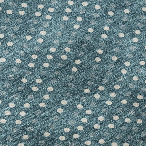 HomeRoots 8' Teal and Ivory Polka Dot Washable Round Rug - Durable, UV-Protected, Kid & Pet-Friendly Decor 680208