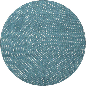 HomeRoots 8' Teal and Ivory Polka Dot Washable Round Rug - Durable, UV-Protected, Kid & Pet-Friendly Decor 680208