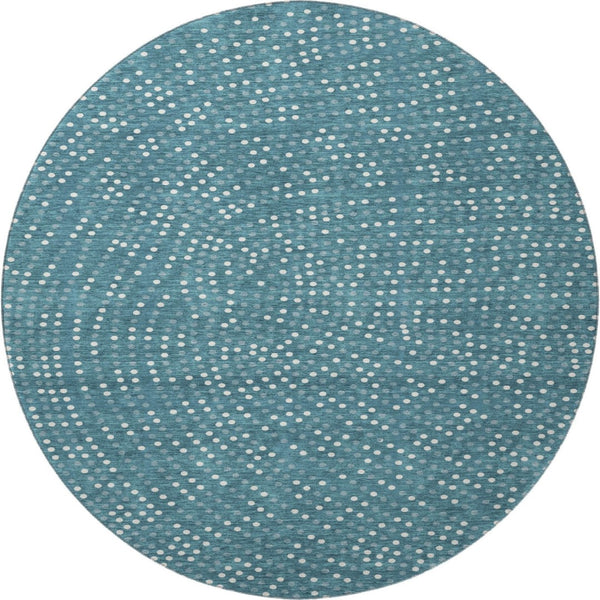 HomeRoots 8' Teal and Ivory Polka Dot Washable Round Rug - Durable, UV-Protected, Kid & Pet-Friendly Decor 680208