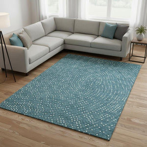 HomeRoots 9' X 12' Teal and Ivory Polka Dot Washable Area Rug – Stylish, Durable, Easy Care for Homes with Kids! 680210