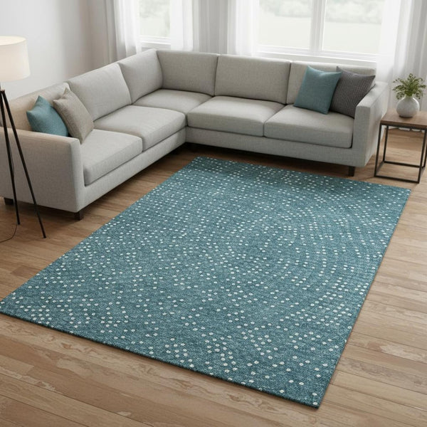 HomeRoots 9' X 12' Teal and Ivory Polka Dot Washable Area Rug – Stylish, Durable, Easy Care for Homes with Kids! 680210