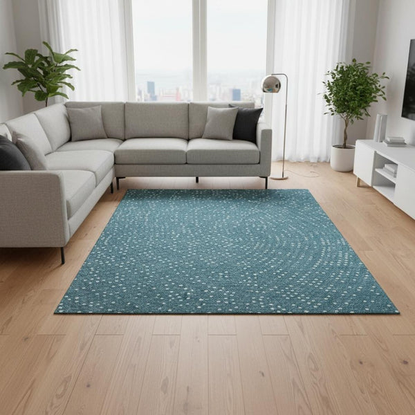 HomeRoots 10' X 14' Teal & Ivory Polka Dot Area Rug - Washable, UV-Protected, Kid & Pet-Friendly Design! 680211