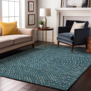 HomeRoots 10' X 14' Teal & Ivory Polka Dot Area Rug - Washable, UV-Protected, Kid & Pet-Friendly Design! 680211