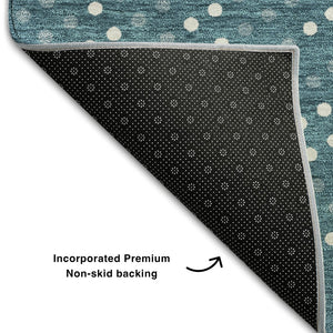 HomeRoots 10' X 14' Teal & Ivory Polka Dot Area Rug - Washable, UV-Protected, Kid & Pet-Friendly Design! 680211
