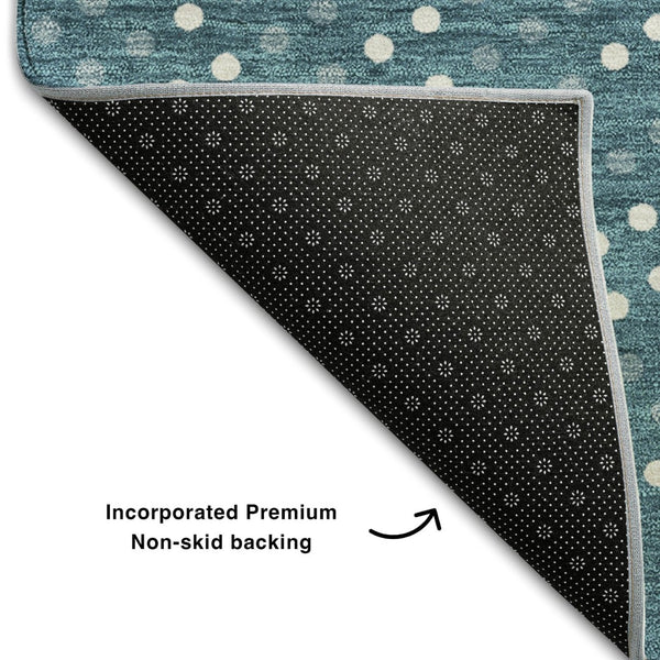 HomeRoots 10' X 14' Teal & Ivory Polka Dot Area Rug - Washable, UV-Protected, Kid & Pet-Friendly Design! 680211