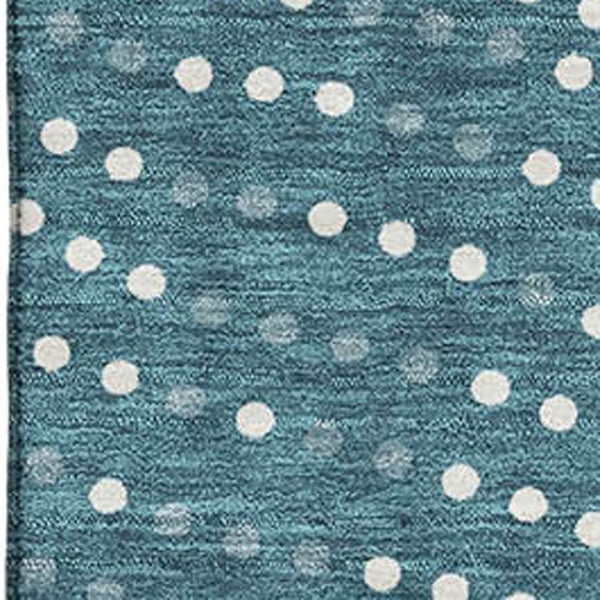HomeRoots 10' X 14' Teal & Ivory Polka Dot Area Rug - Washable, UV-Protected, Kid & Pet-Friendly Design! 680211