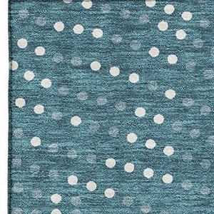 HomeRoots 10' X 14' Teal & Ivory Polka Dot Area Rug - Washable, UV-Protected, Kid & Pet-Friendly Design! 680211