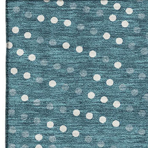 HomeRoots 10' X 14' Teal & Ivory Polka Dot Area Rug - Washable, UV-Protected, Kid & Pet-Friendly Design! 680211