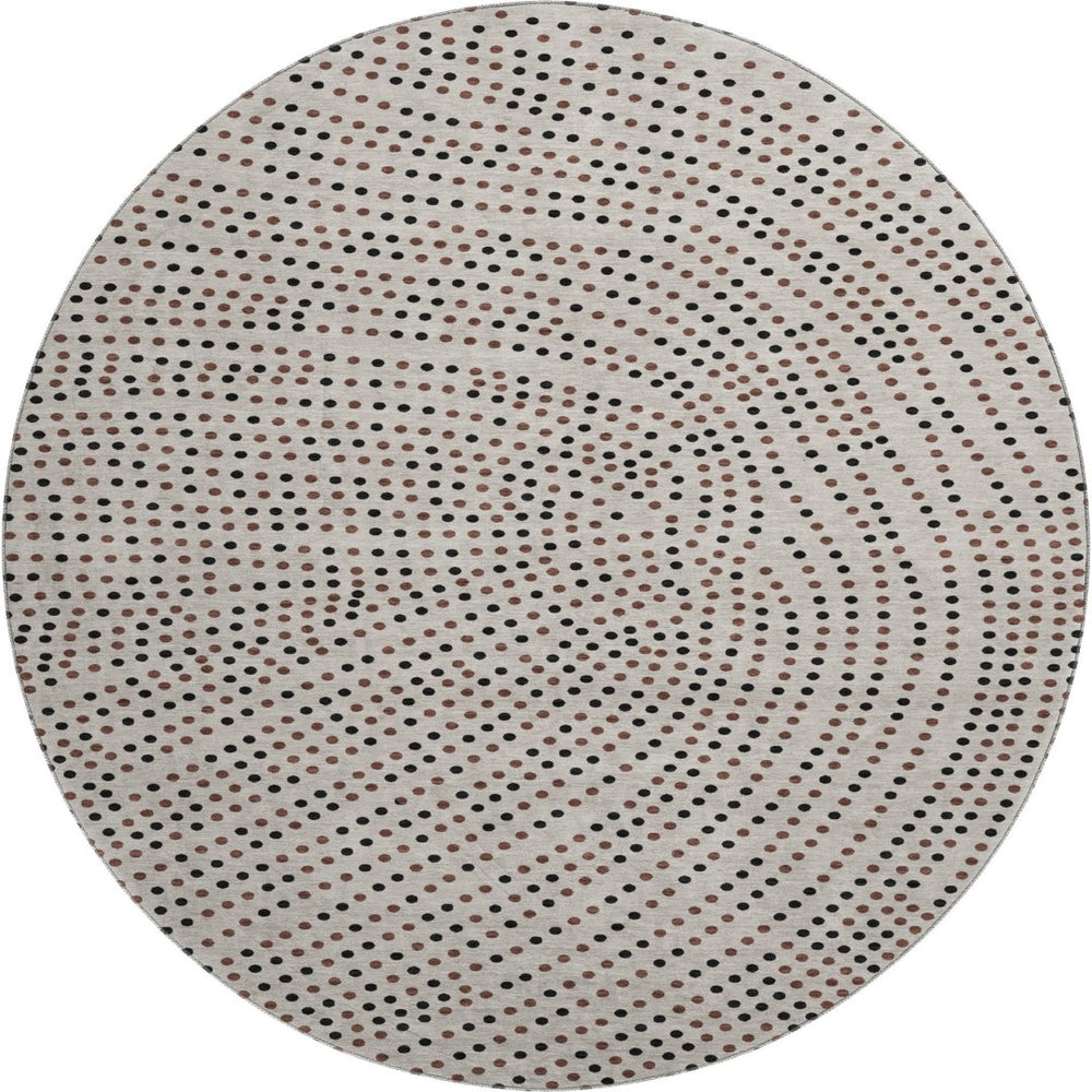 HomeRoots 8' Stylish Taupe & Brown Polka Dot Washable Round Rug – UV Protected, Durable & Easy-Care Design! 680214