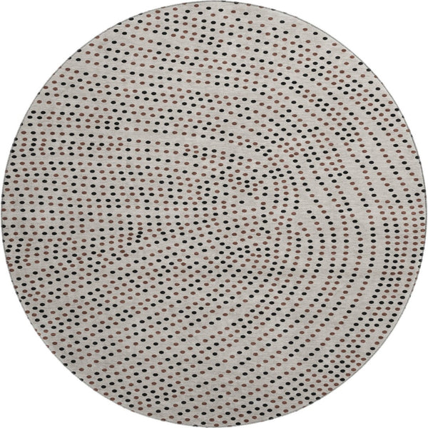 HomeRoots 8' Stylish Taupe & Brown Polka Dot Washable Round Rug – UV Protected, Durable & Easy-Care Design! 680214