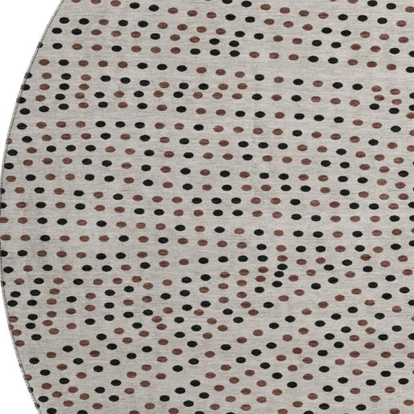 HomeRoots 8' Stylish Taupe & Brown Polka Dot Washable Round Rug – UV Protected, Durable & Easy-Care Design! 680214