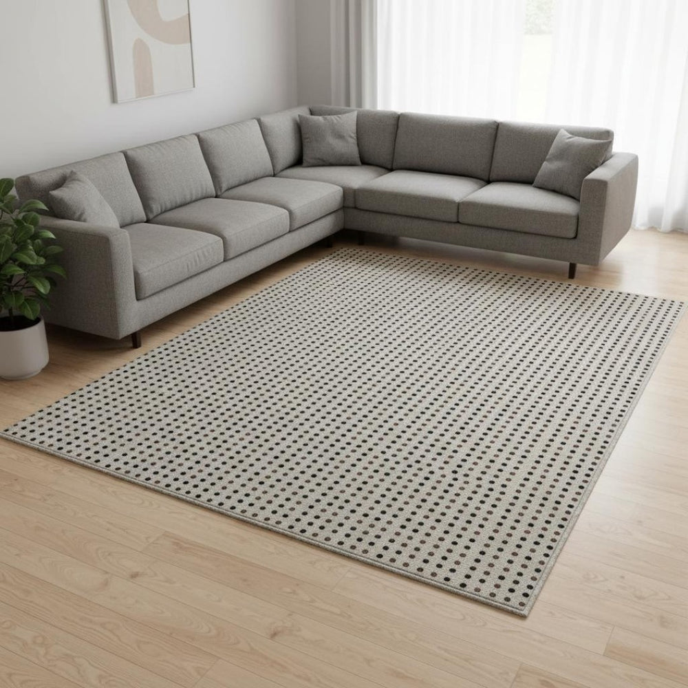 HomeRoots 8' X 10' Taupe & Brown Polka Dot Washable Area Rug - Durable, Stain Resistant, UV Protected Charm! 680215