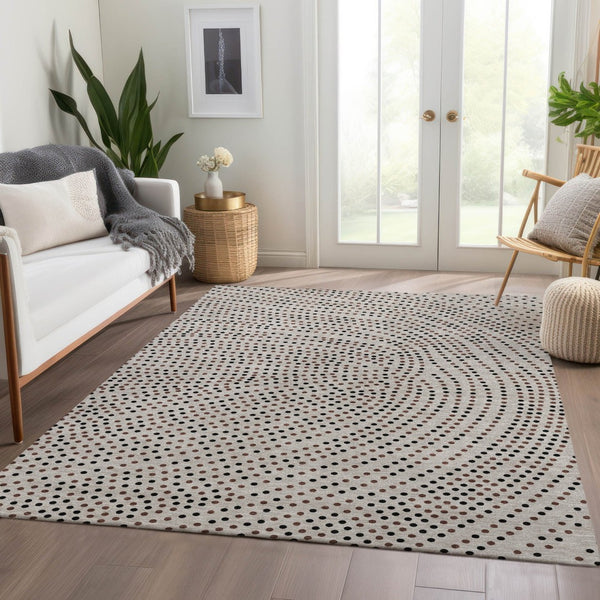HomeRoots 9' X 12' Washable Taupe & Brown Polka Dot Area Rug with UV Protection for Stylish, Easy Care Living 680216