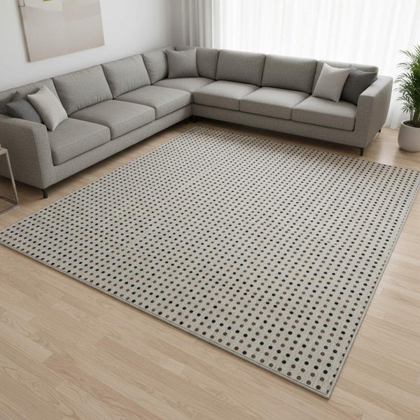 HomeRoots 9' X 12' Washable Taupe & Brown Polka Dot Area Rug with UV Protection for Stylish, Easy Care Living 680216
