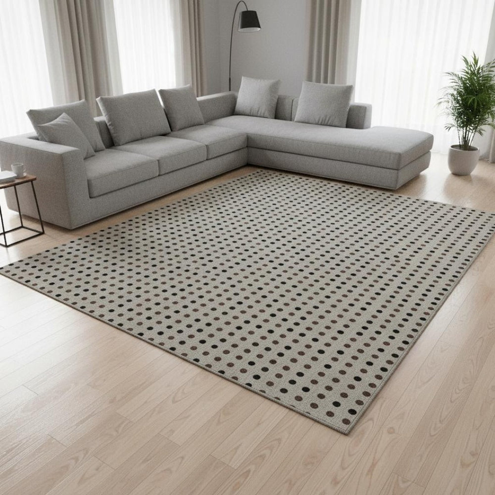 HomeRoots 10' X 14' Washable Taupe & Brown Polka Dot Area Rug with UV Protection for Stylish Living Spaces 680217