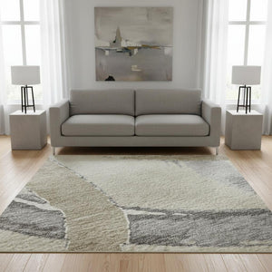 HomeRoots 5' X 8' Abstract Beige Taupe & Gray Washable Area Rug - Stain-Resistant, UV-Protected, Modern Design 680225