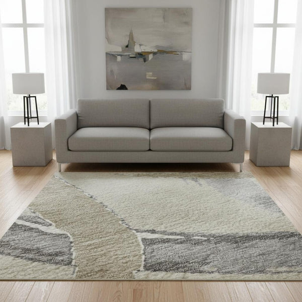 HomeRoots 5' X 8' Abstract Beige Taupe & Gray Washable Area Rug - Stain-Resistant, UV-Protected, Modern Design 680225