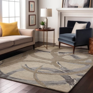 HomeRoots 5' X 8' Abstract Beige Taupe & Gray Washable Area Rug - Stain-Resistant, UV-Protected, Modern Design 680225