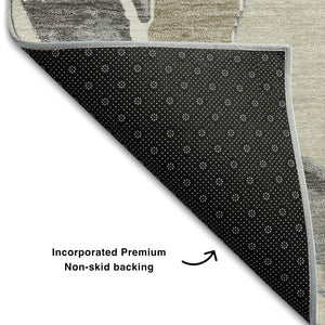HomeRoots 5' X 8' Abstract Beige Taupe & Gray Washable Area Rug - Stain-Resistant, UV-Protected, Modern Design 680225