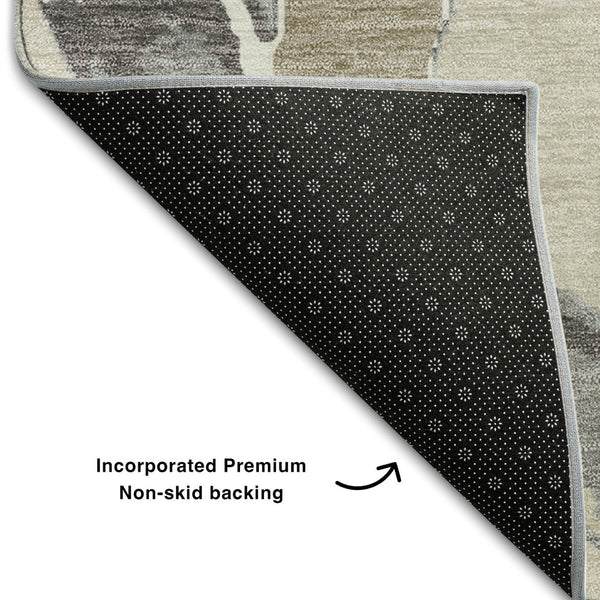 HomeRoots 5' X 8' Abstract Beige Taupe & Gray Washable Area Rug - Stain-Resistant, UV-Protected, Modern Design 680225
