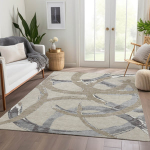 HomeRoots 5' X 8' Abstract Beige Taupe & Gray Washable Area Rug - Stain-Resistant, UV-Protected, Modern Design 680225